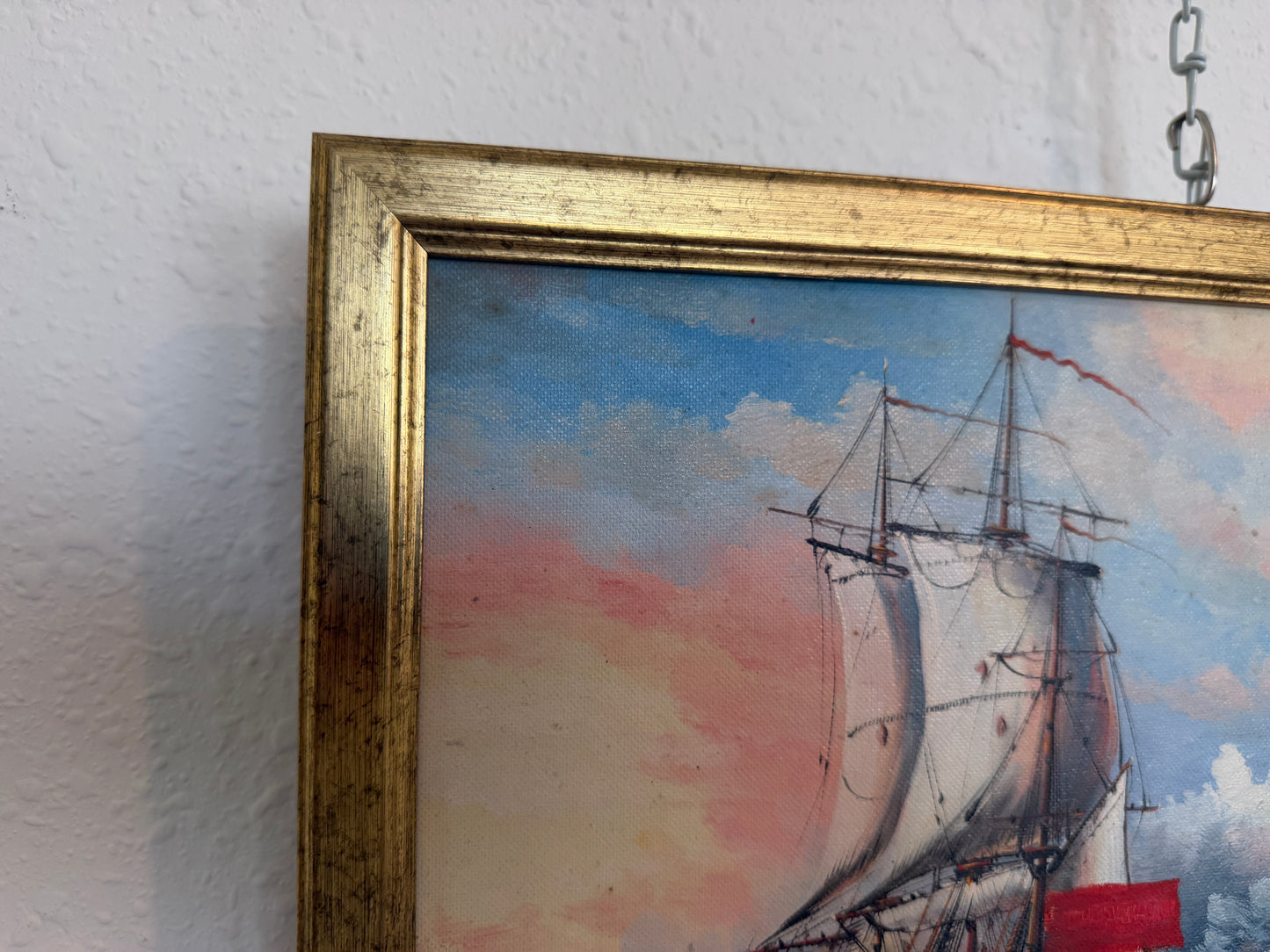 Vintage Oil Painting Naval Battle Ships Seascape Maritime Art Framed Framed