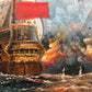 Vintage Oil Painting Naval Battle Ships Seascape Maritime Art Framed Framed