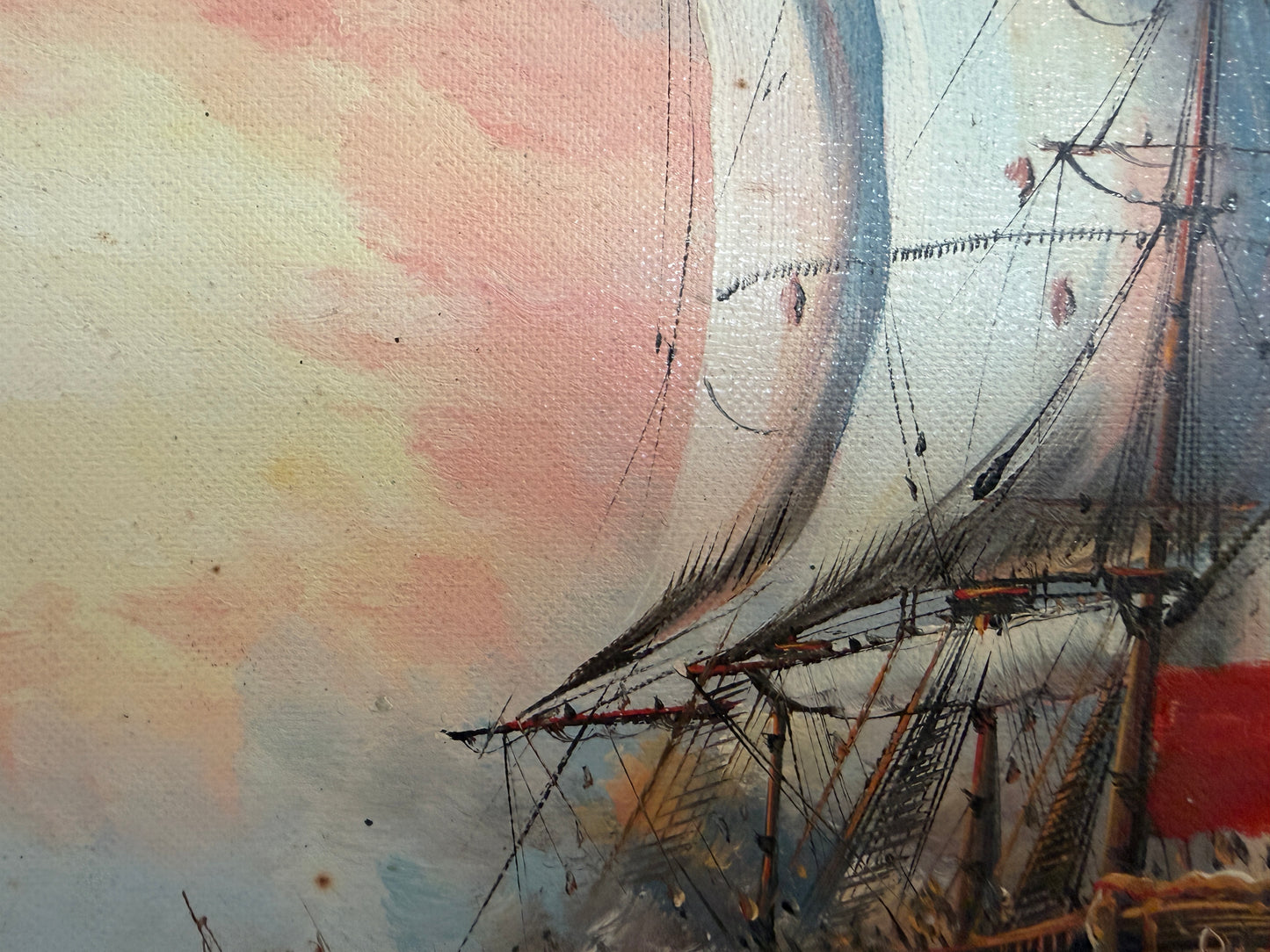 Vintage Oil Painting Naval Battle Ships Seascape Maritime Art Framed Framed