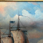 Vintage Oil Painting Naval Battle Ships Seascape Maritime Art Framed Framed