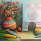 Textured Signed Oil Painting Still Life, Folk Art Pottery Corn Adobe Scene Art