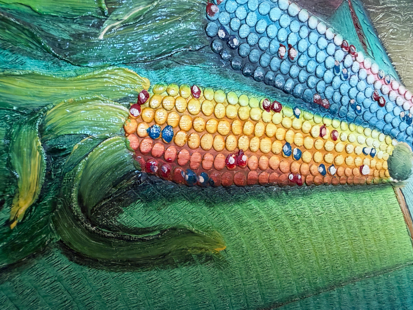 Textured Signed Oil Painting Still Life, Folk Art Pottery Corn Adobe Scene Art