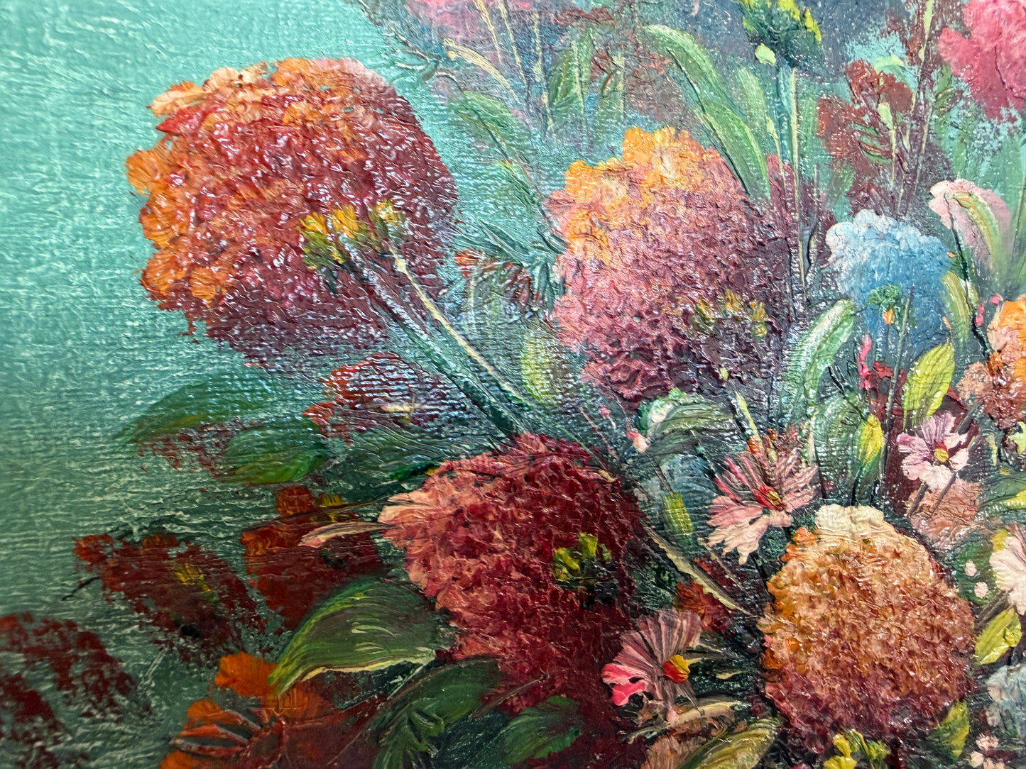 Textured Signed Oil Painting Still Life, Folk Art Pottery Corn Adobe Scene Art