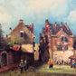 Dutch-Style Village Scene Original Oil Painting on Canvas, Signed | Framed Art