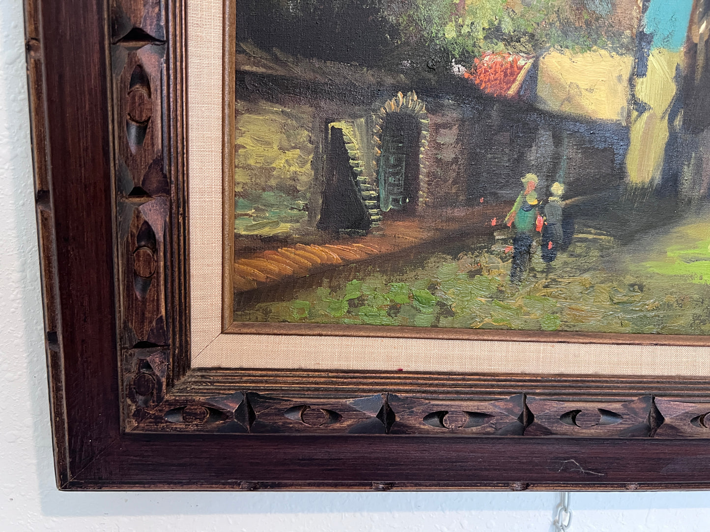 Dutch-Style Village Scene Original Oil Painting on Canvas, Signed | Framed Art