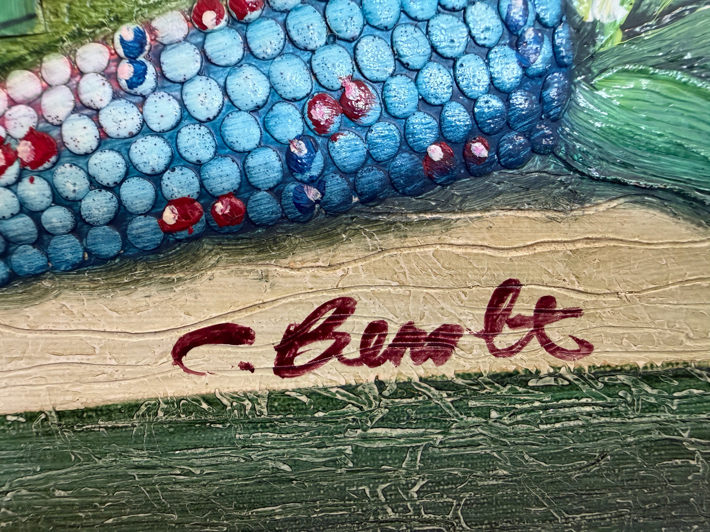 Textured Signed Oil Painting Still Life, Folk Art Pottery Corn Adobe Scene Art