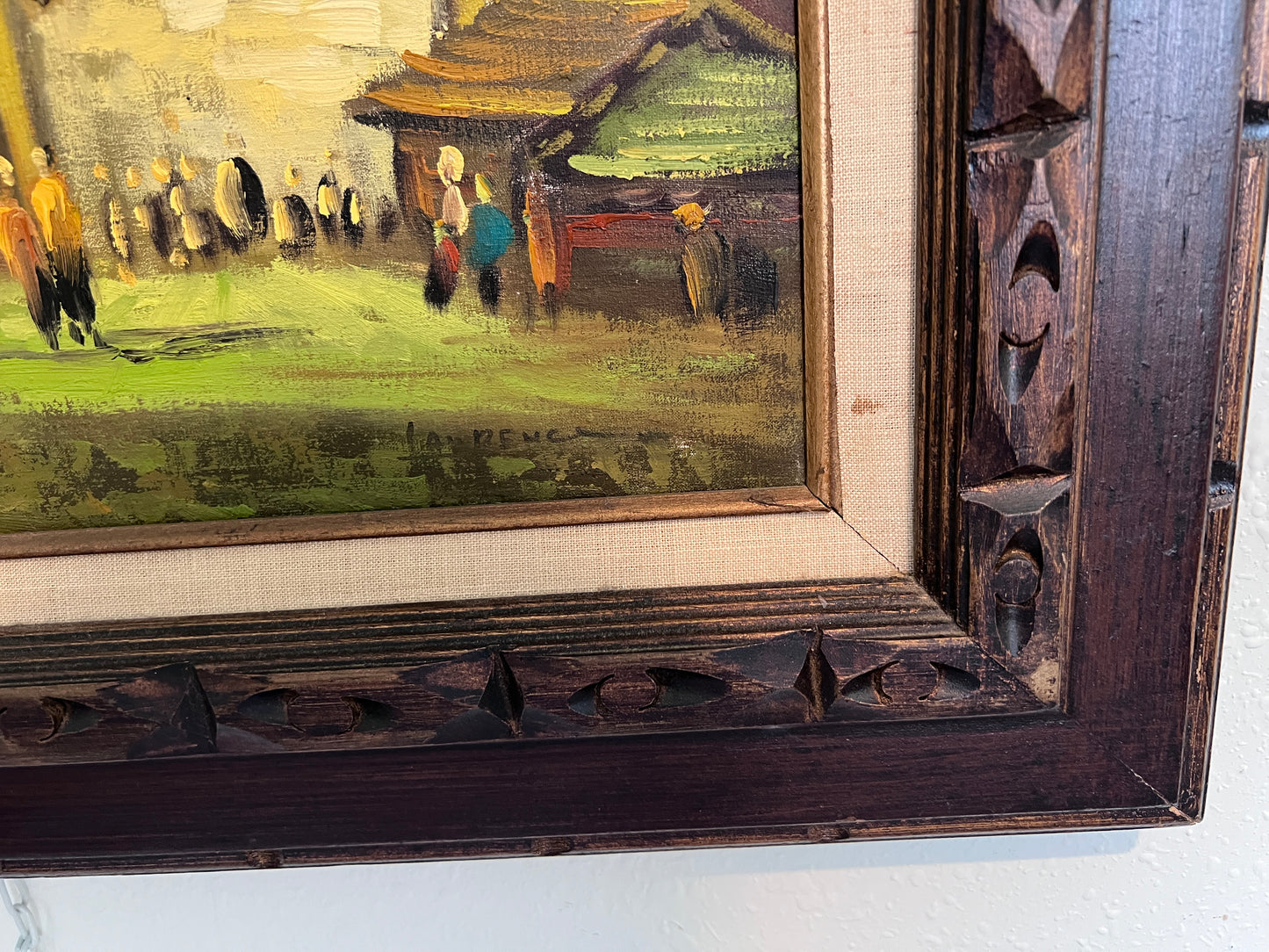 Dutch-Style Village Scene Original Oil Painting on Canvas, Signed | Framed Art
