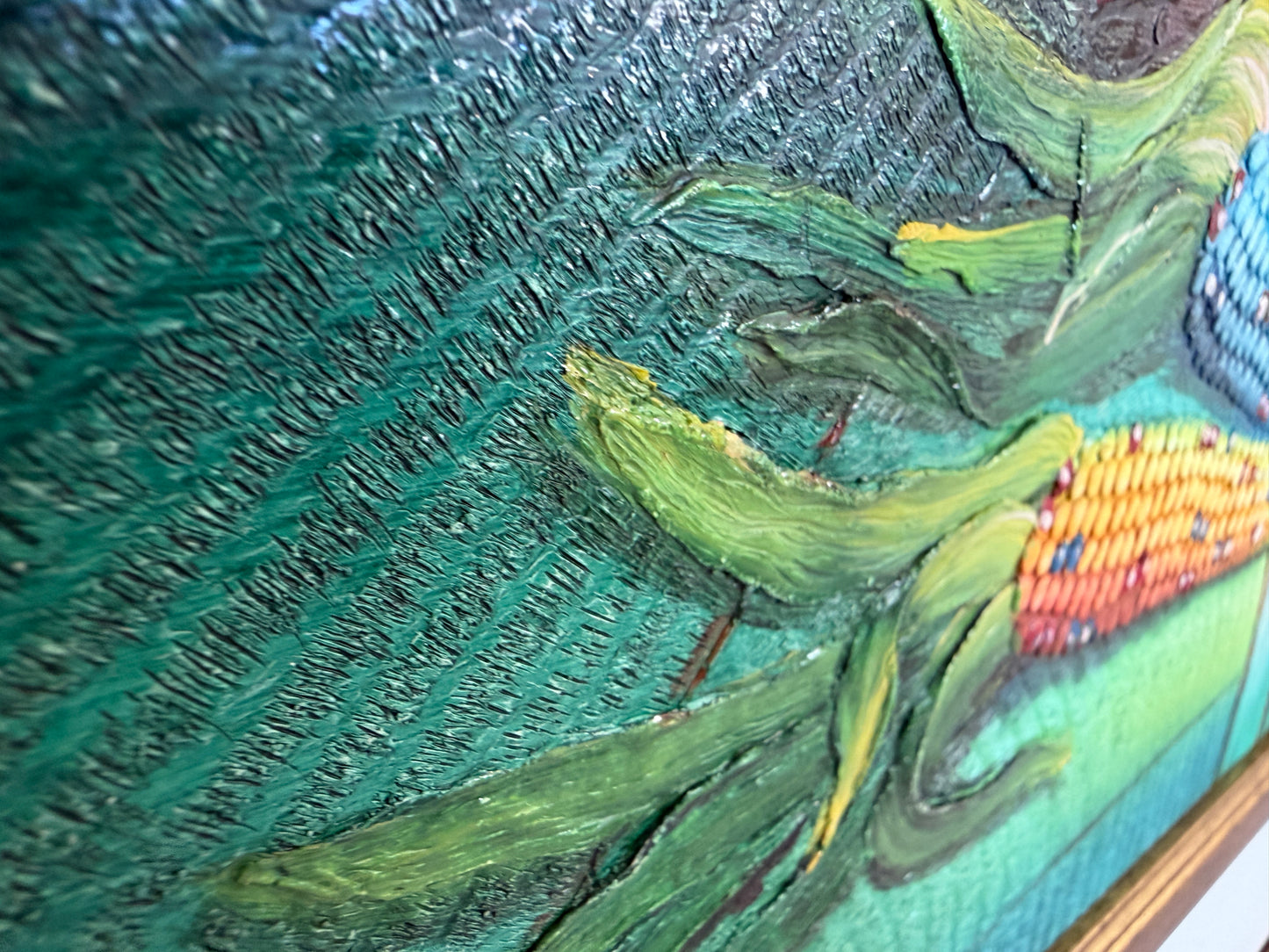 Textured Signed Oil Painting Still Life, Folk Art Pottery Corn Adobe Scene Art