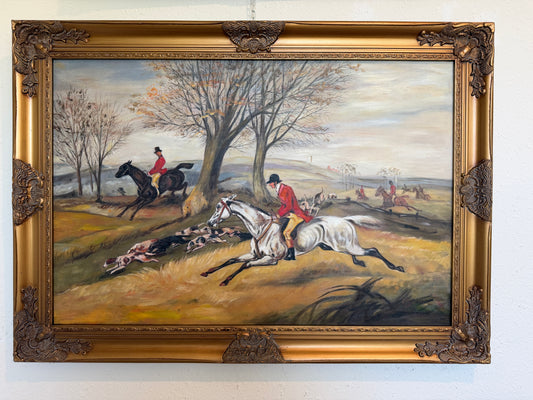 Large Fox Hunting Oil Painting Horse Rider Equestrian Scene English Sporting Art