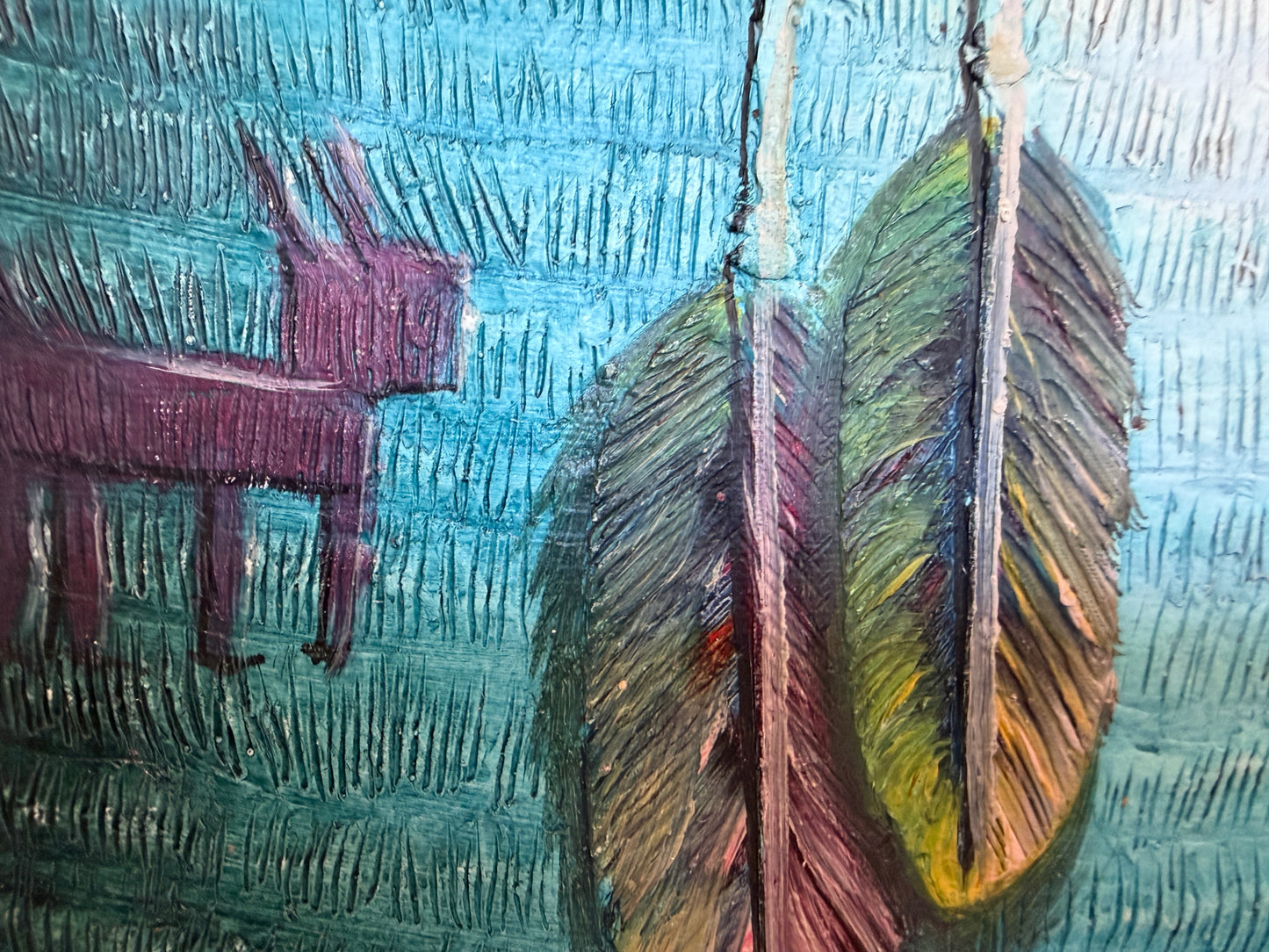 Textured Signed Oil Painting Still Life, Folk Art Pottery Corn Adobe Scene Art