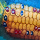 Textured Signed Oil Painting Still Life, Folk Art Pottery Corn Adobe Scene Art