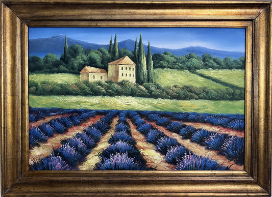 Large Lavender Field Landscape Painting | Framed Acrylic on Canvas  French Style