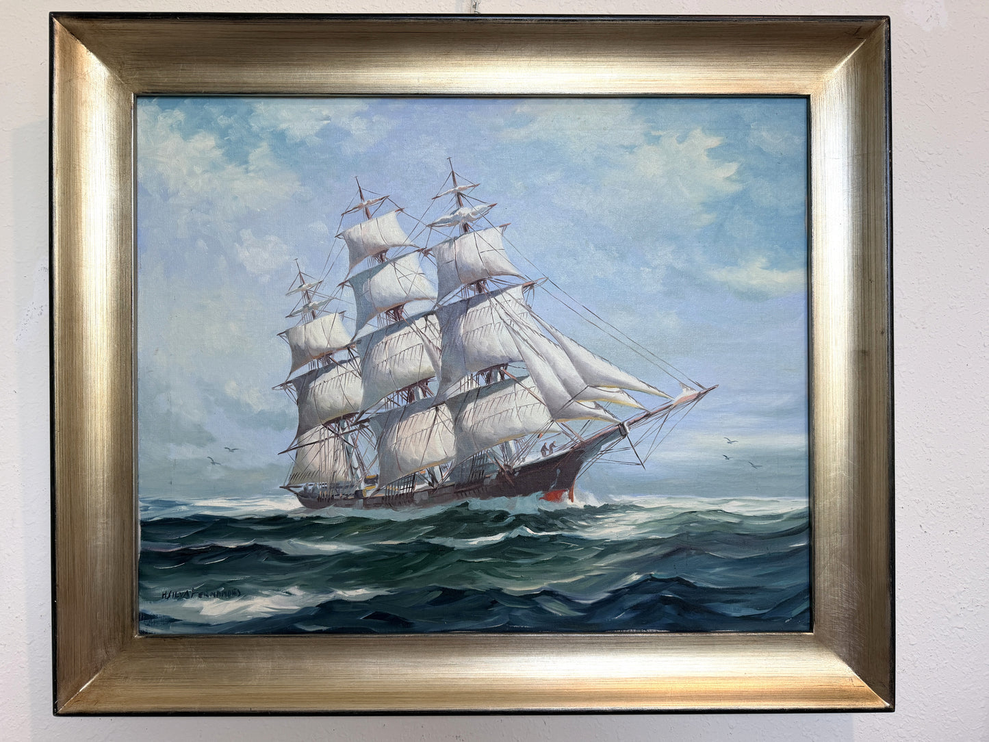 Humberto da Silva Fernandes(1937-2005)Sailing Ship Oil Painting on Canvas