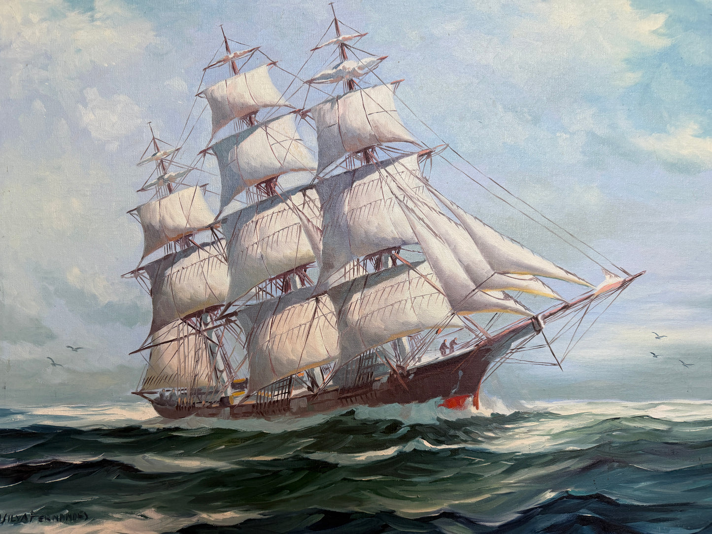 Humberto da Silva Fernandes(1937-2005)Sailing Ship Oil Painting on Canvas