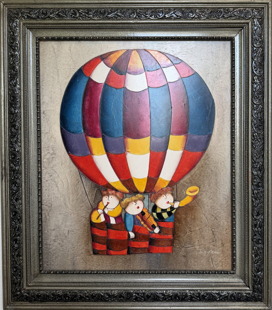 Large Roybal Oil Painting Children Balloon Whimsical Framed Canvas