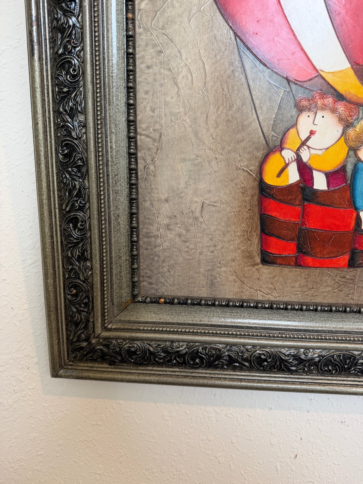 Large Roybal Oil Painting Children Balloon Whimsical Framed Canvas