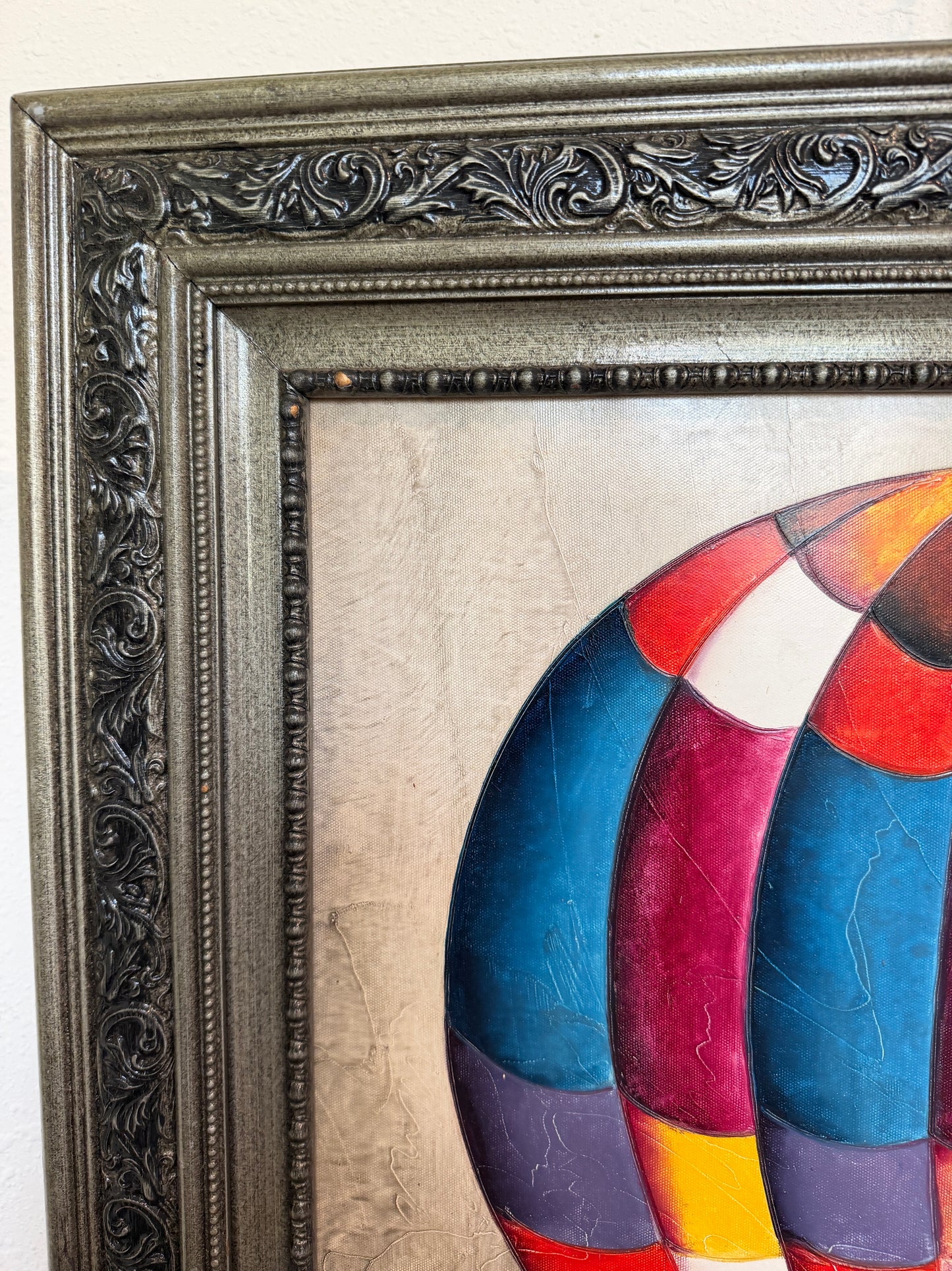 Large Roybal Oil Painting Children Balloon Whimsical Framed Canvas