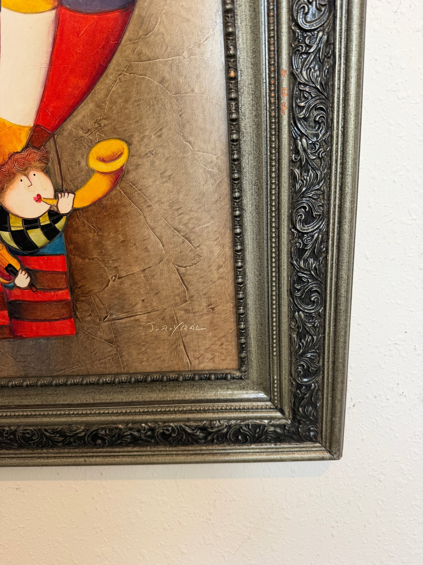 Large Roybal Oil Painting Children Balloon Whimsical Framed Canvas