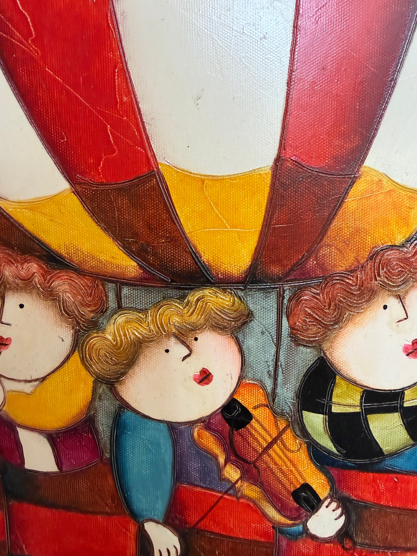 Large Roybal Oil Painting Children Balloon Whimsical Framed Canvas