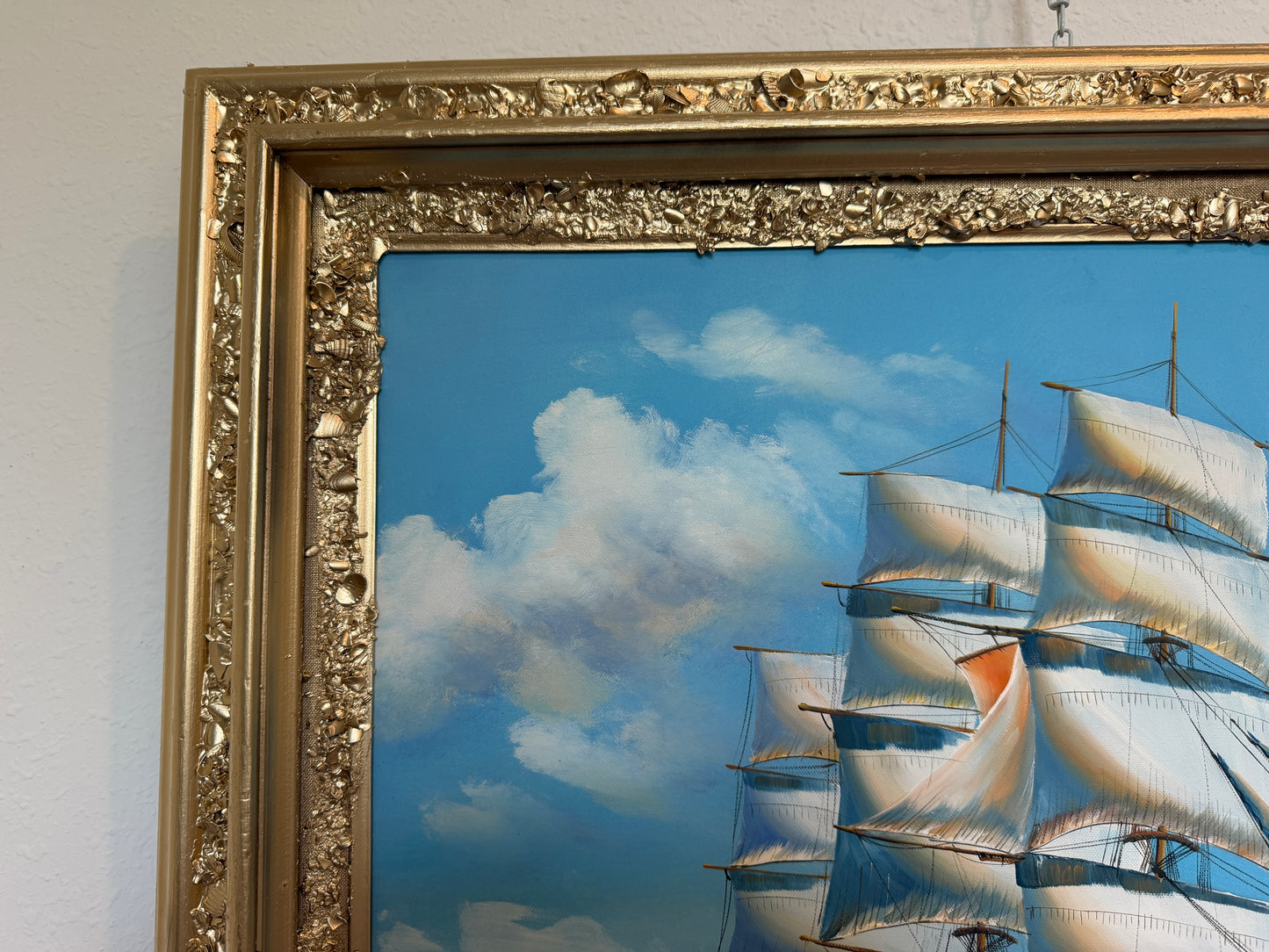 K.Dossi Original Sailing Ship Oil Painting, Nautical Seascape Unique Shell Decor