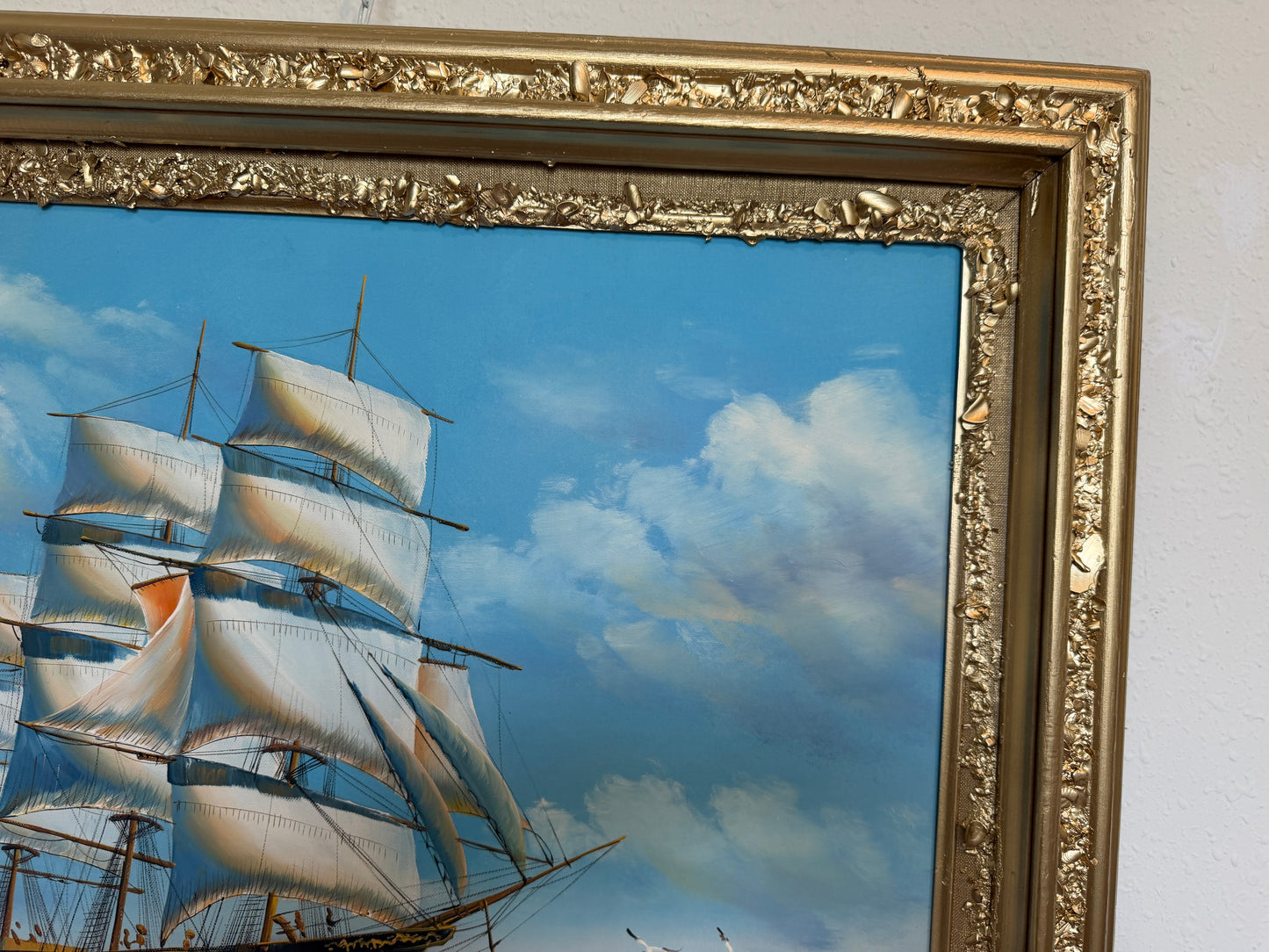 K.Dossi Original Sailing Ship Oil Painting, Nautical Seascape Unique Shell Decor
