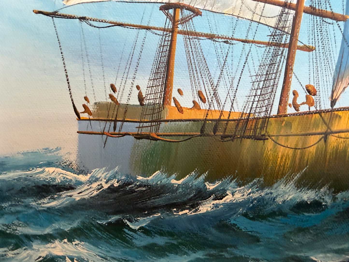 K.Dossi Original Sailing Ship Oil Painting, Nautical Seascape Unique Shell Decor