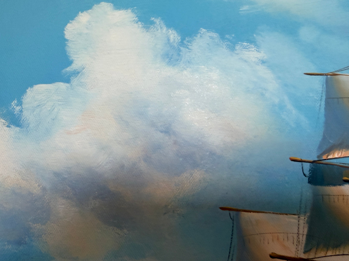 K.Dossi Original Sailing Ship Oil Painting, Nautical Seascape Unique Shell Decor