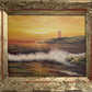 Vintage Oil Painting Lighthouse Sunset Seascape Coastal Art Unique Shell Decor