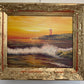 Vintage Oil Painting Lighthouse Sunset Seascape Coastal Art Unique Shell Decor