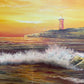 Vintage Oil Painting Lighthouse Sunset Seascape Coastal Art Unique Shell Decor