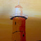 Vintage Oil Painting Lighthouse Sunset Seascape Coastal Art Unique Shell Decor