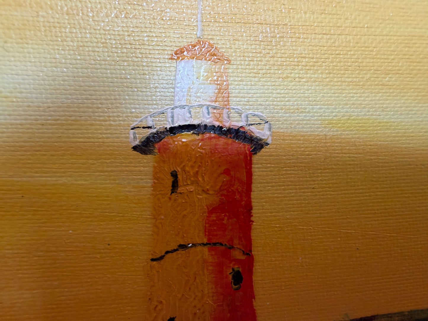 Vintage Oil Painting Lighthouse Sunset Seascape Coastal Art Unique Shell Decor