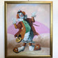 Oil Painting Clown Musician Signed L. Angeli Colorful Figurative Art Circus