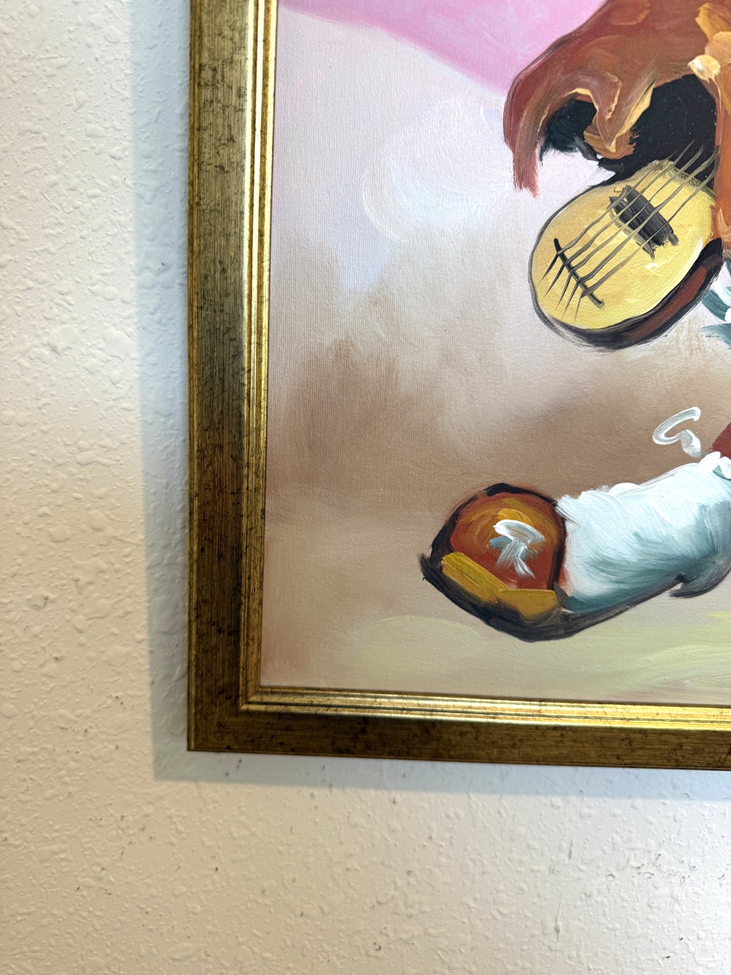Oil Painting Clown Musician Signed L. Angeli Colorful Figurative Art Circus