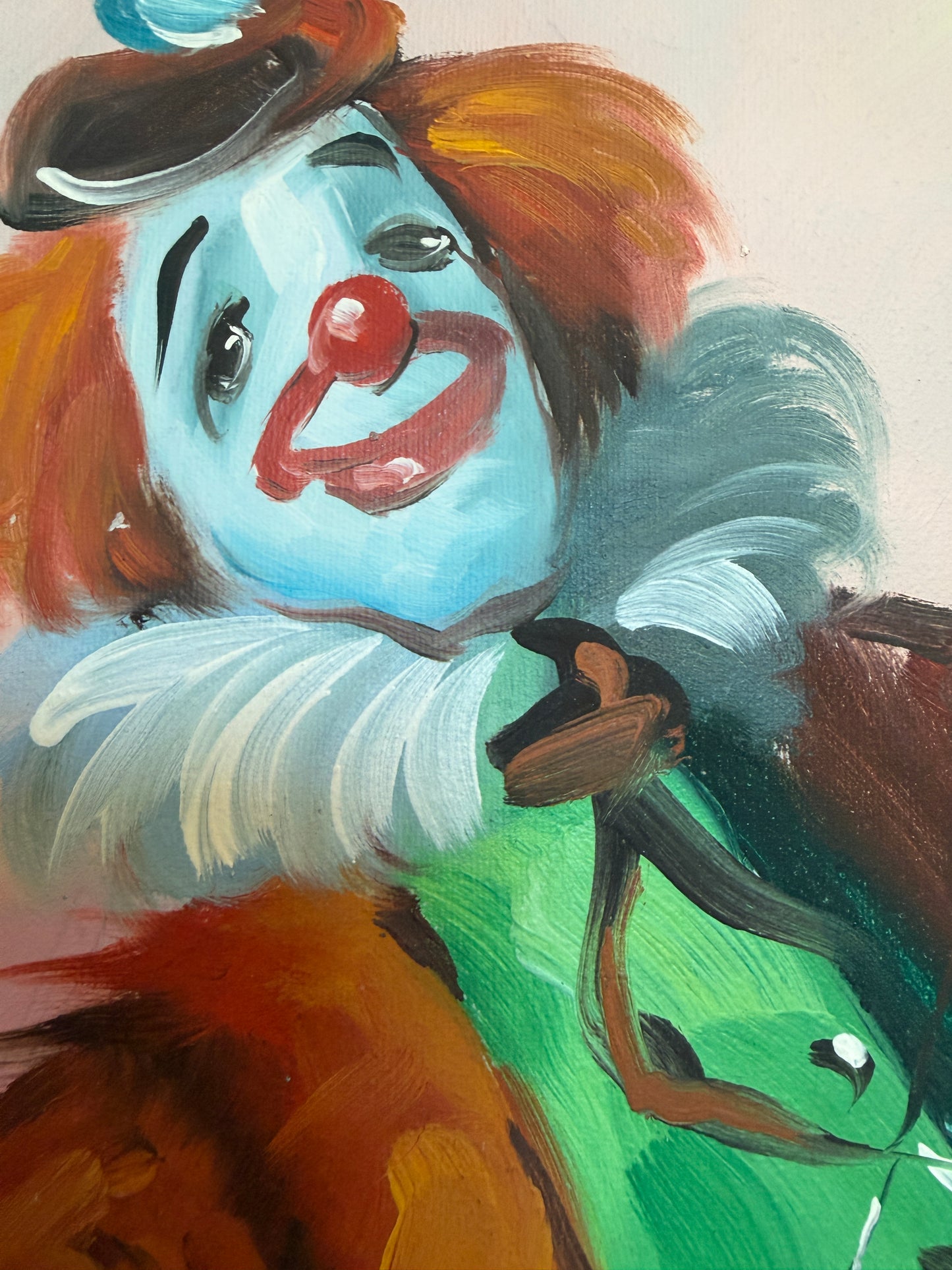 Oil Painting Clown Musician Signed L. Angeli Colorful Figurative Art Circus