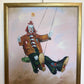 Oil Painting Clown on Swing Signed L. Angeli Colorful Figurative Art Circus