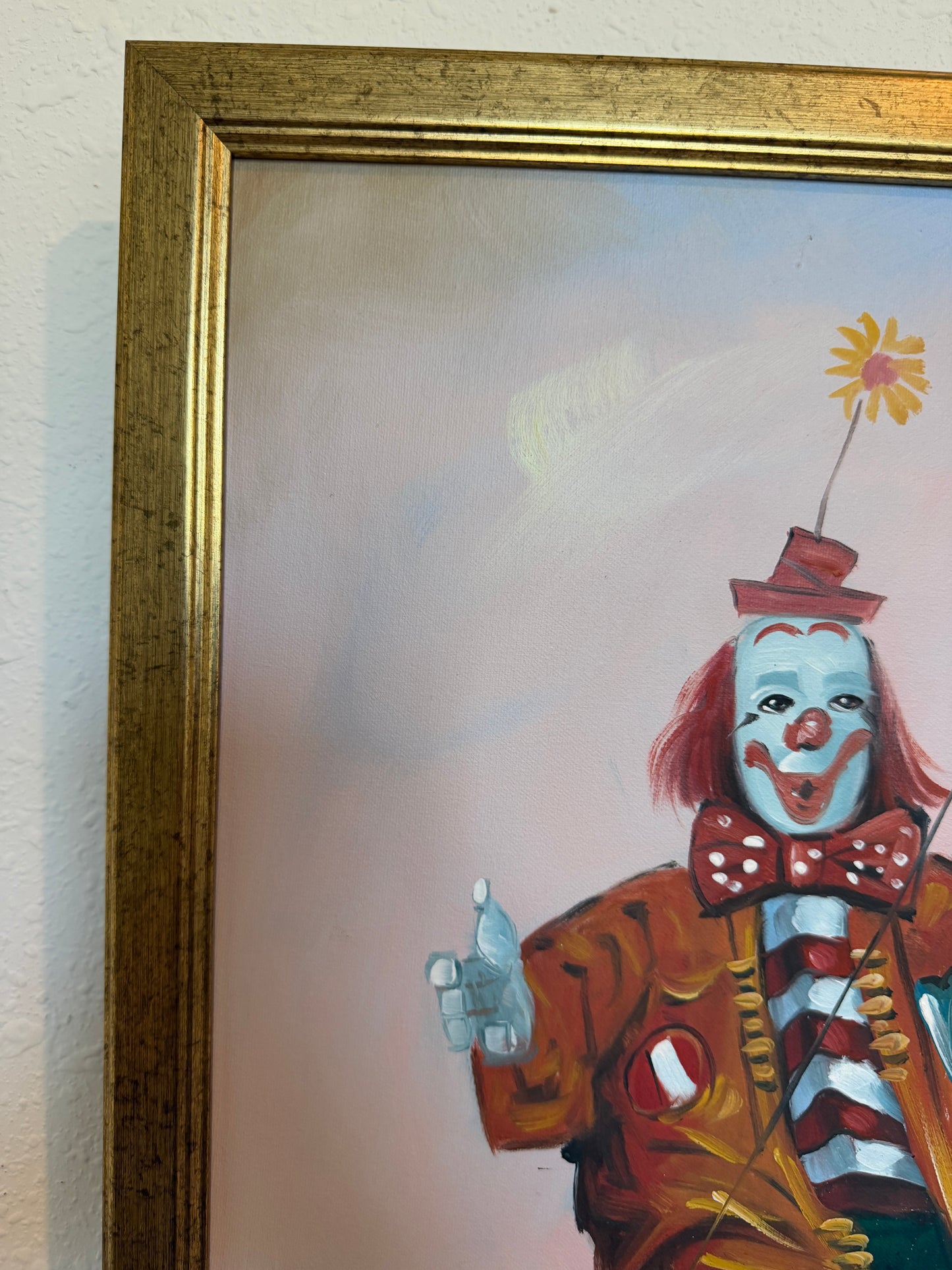 Oil Painting Clown on Swing Signed L. Angeli Colorful Figurative Art Circus