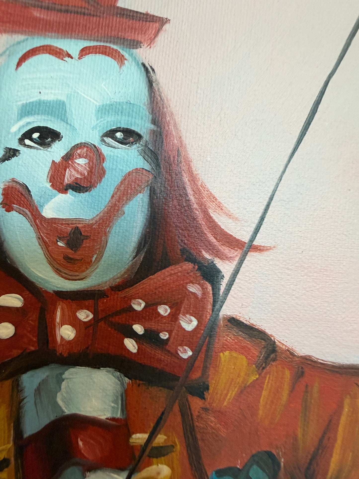 Oil Painting Clown on Swing Signed L. Angeli Colorful Figurative Art Circus