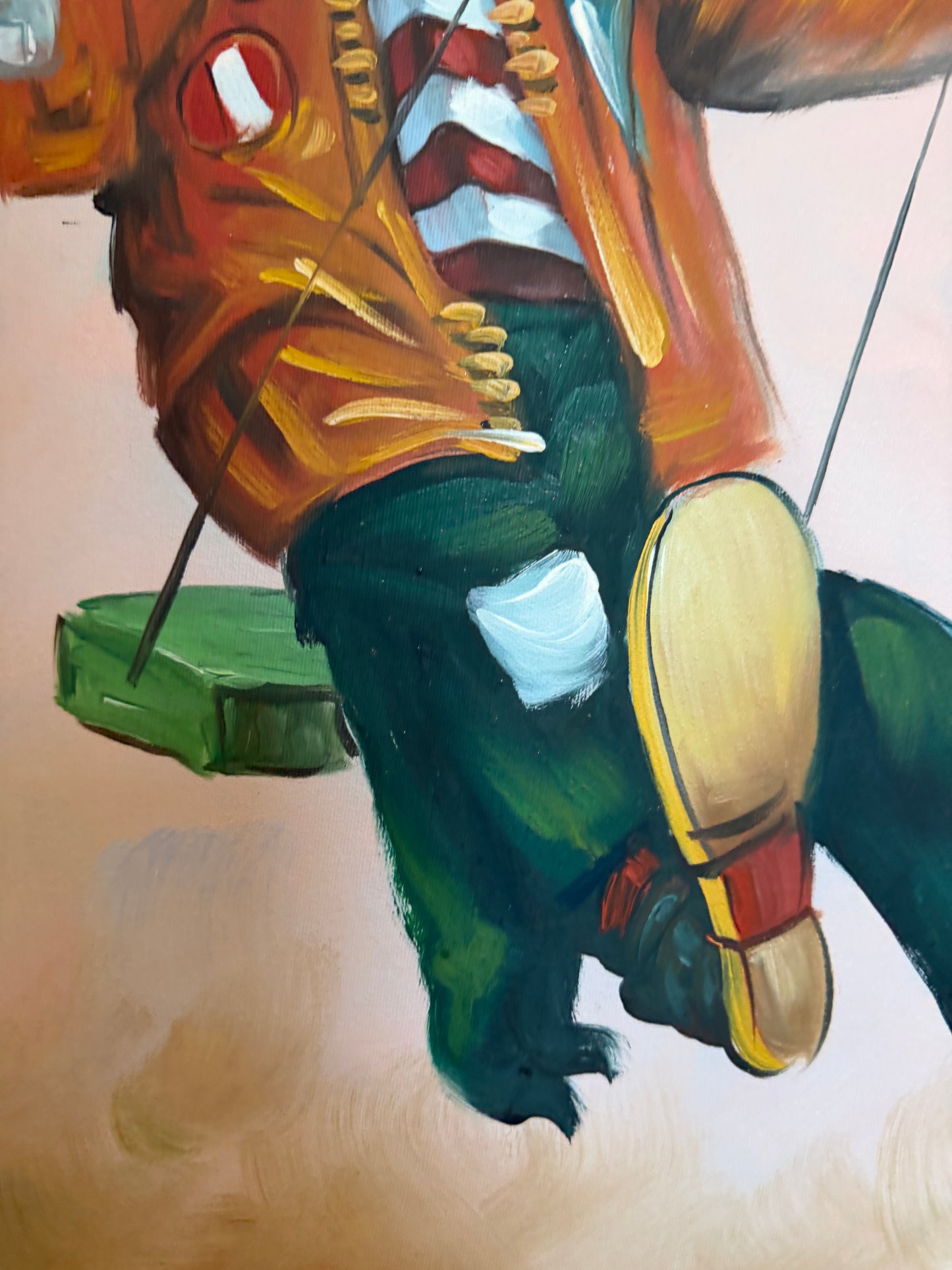 Oil Painting Clown on Swing Signed L. Angeli Colorful Figurative Art Circus