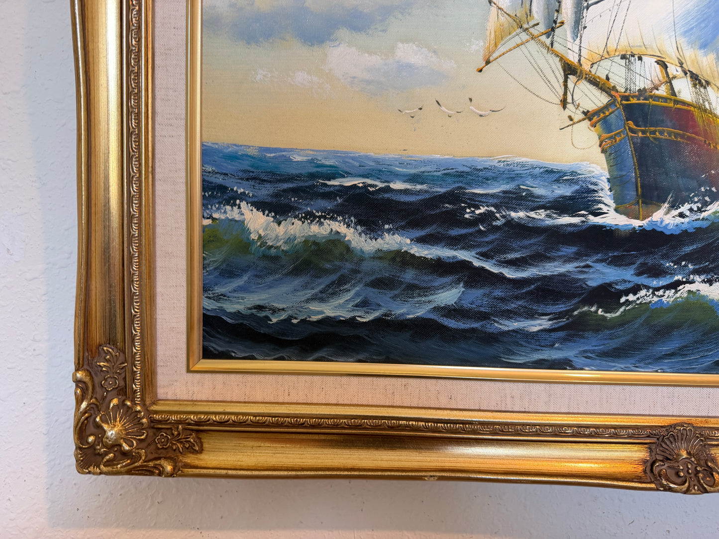 Oil Painting Sailing Ship Seascape Signed Maritime Art Ocean Waves Nautical