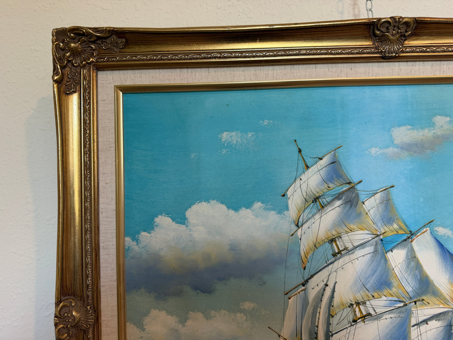 Oil Painting Sailing Ship Seascape Signed Maritime Art Ocean Waves Nautical