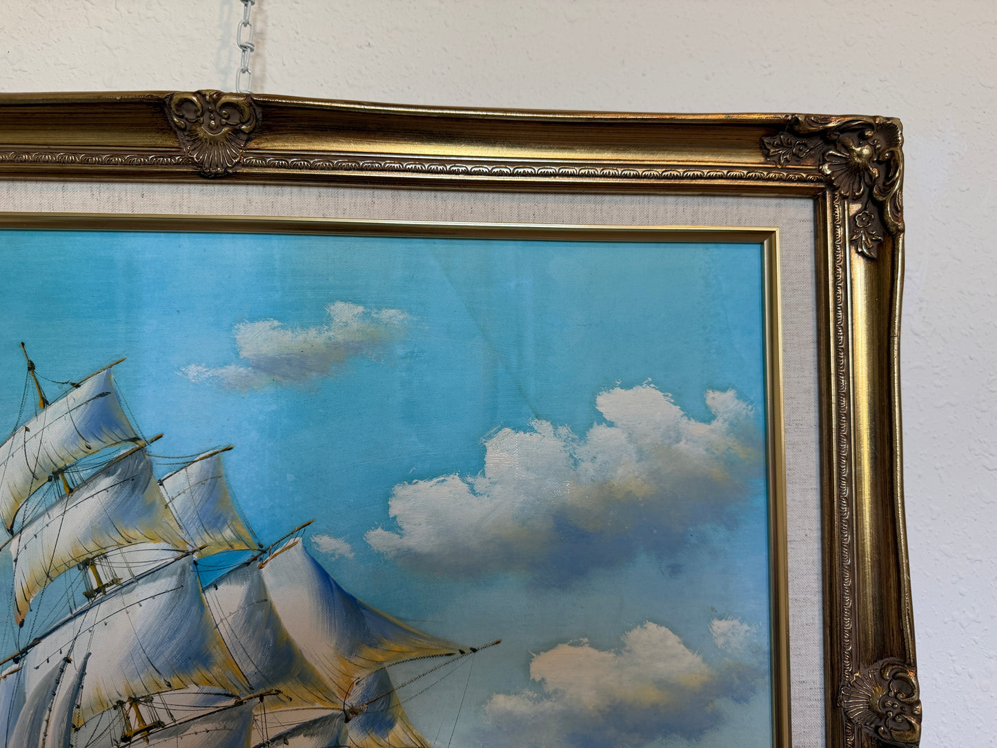 Oil Painting Sailing Ship Seascape Signed Maritime Art Ocean Waves Nautical