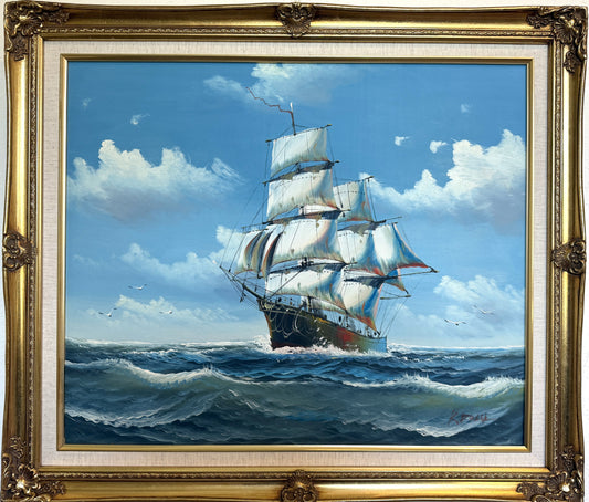 K. Dossi Oil Painting Sailing Ship Seascape Signed Maritime Art Ocean Nautical