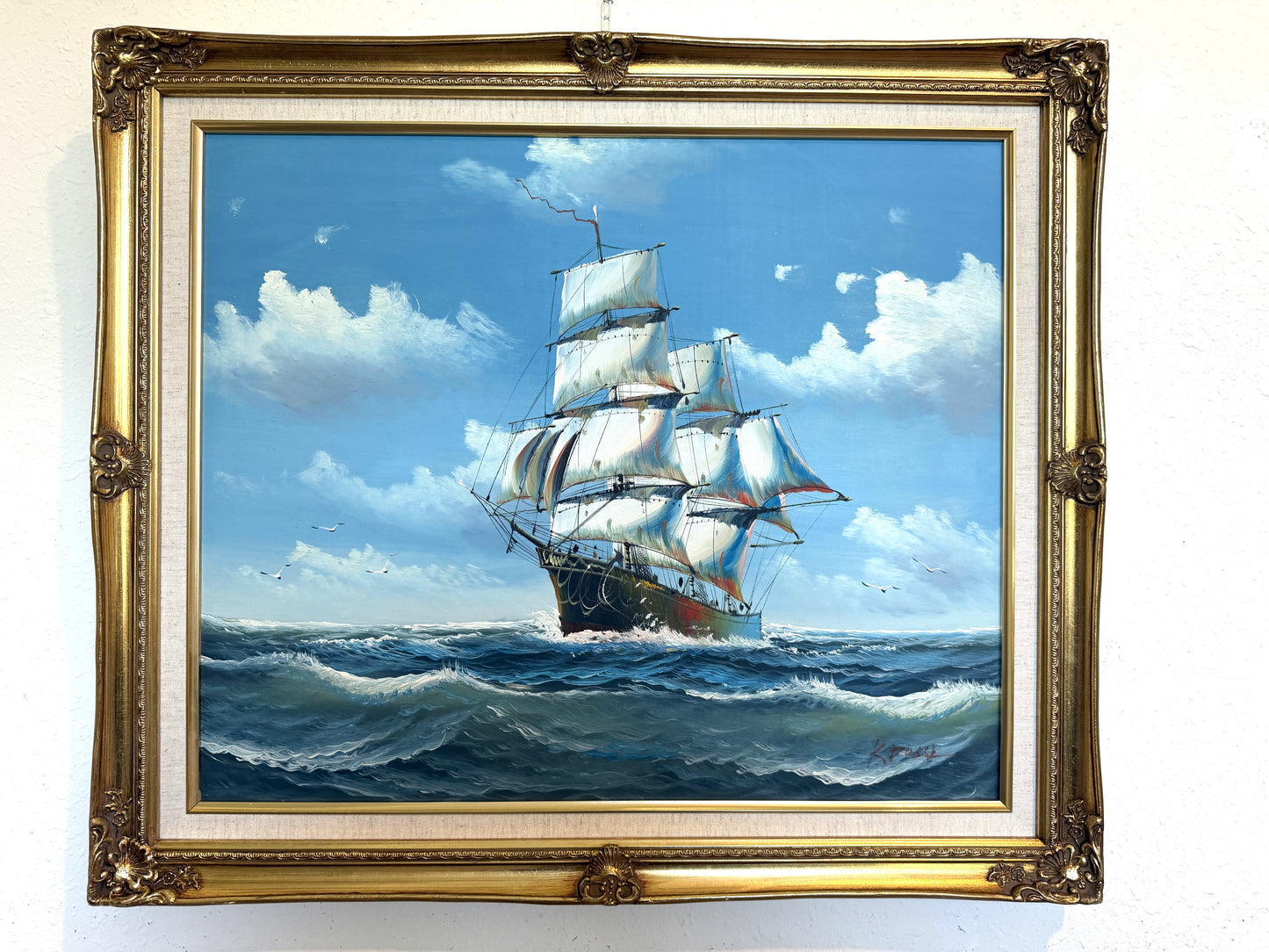 K. Dossi Oil Painting Sailing Ship Seascape Signed Maritime Art Ocean Nautical
