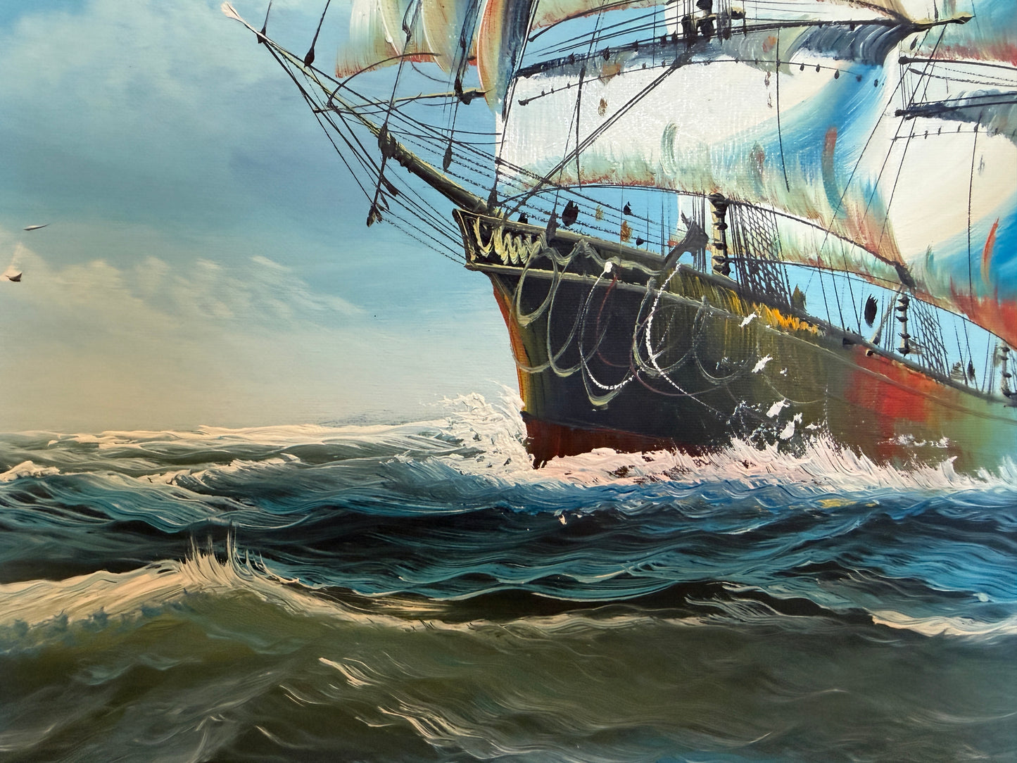 K. Dossi Oil Painting Sailing Ship Seascape Signed Maritime Art Ocean Nautical