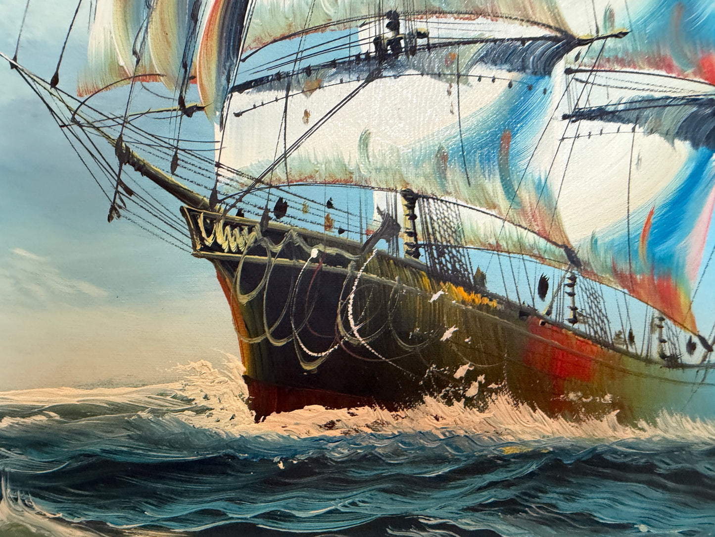 K. Dossi Oil Painting Sailing Ship Seascape Signed Maritime Art Ocean Nautical