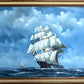 Large Vintage Oil Painting Sailing Ship Seascape Signed Maritime Ocean Art