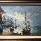 Signed Vintage Original Oil painting on Canvas, Seascape, Harbor Scene, Framed