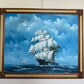 Large Vintage Oil Painting Sailing Ship Seascape Signed Maritime Ocean Art