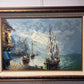 Signed Vintage Original Oil painting on Canvas, Seascape, Harbor Scene, Framed